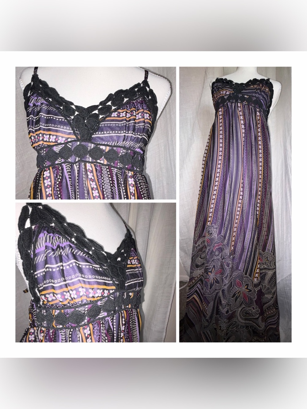 CharlotteRusse Purple Black Maxi Dress Babydll  S VTG Y2K Fairygrunge Whimsigoth